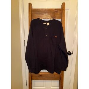 LL Bean Long Sleeve Waffle Knit Henley Shirt Mens XL Reg Navy Blue Cotton Blend